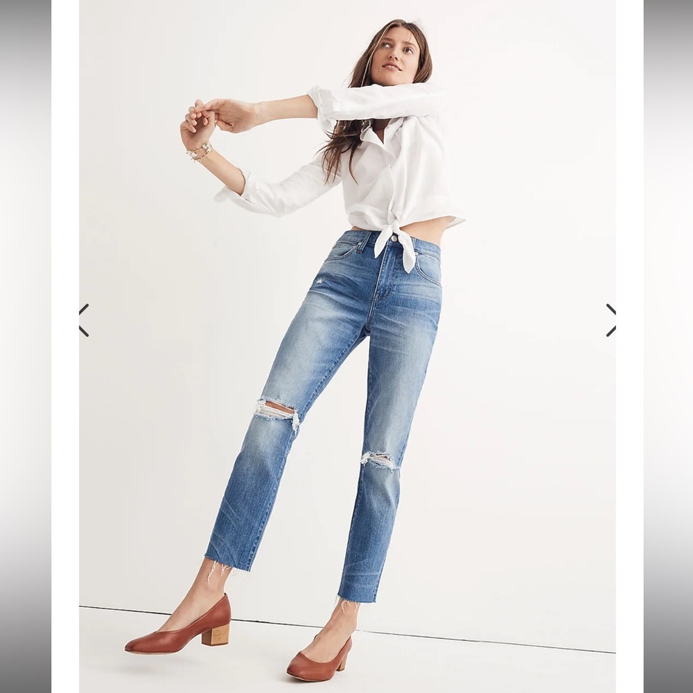 Madewell The Slim Boyjean Distressed Straight Leg Jeans Raw Hem Women’s Size 27